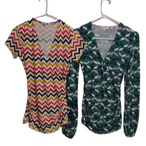 2 Boden Geometric Faux Wrap Stretch Tops